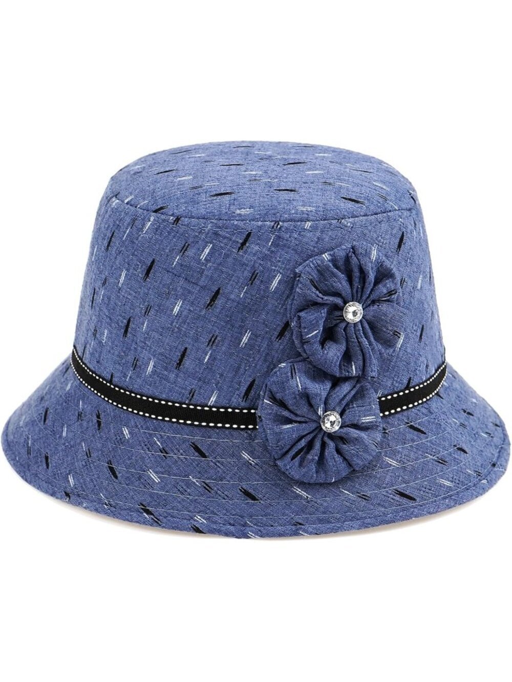 Women's Blue Vintage Felt Cloche inter Floral Fedora Imported Bucket Hat